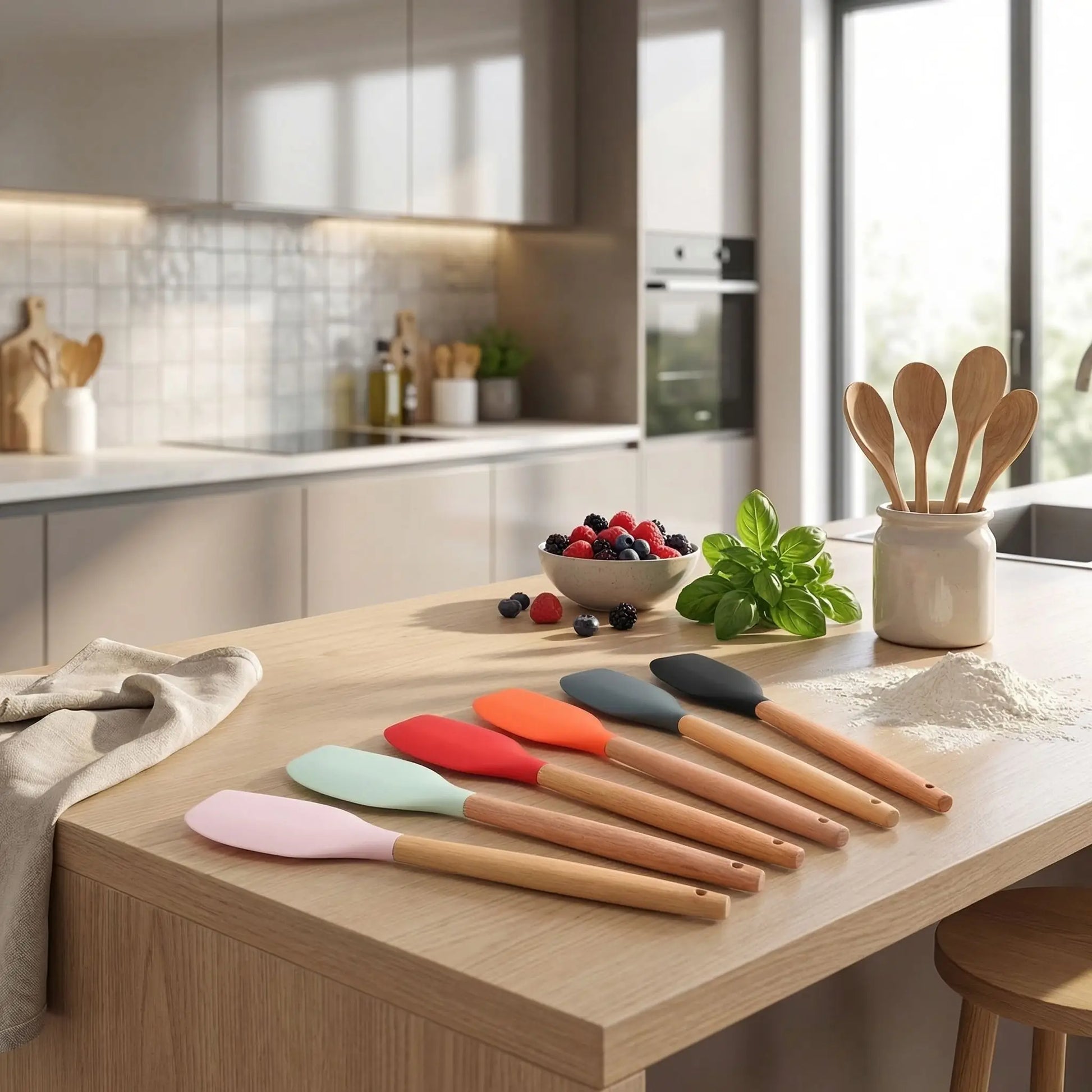 Spatule en Silicone posé à plat sur table de cuisine