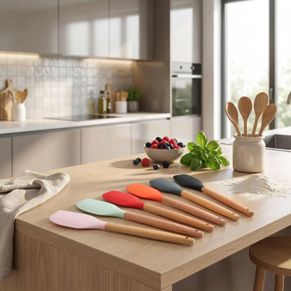 Spatule en Silicone posé à plat sur table de cuisine