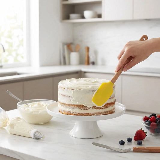 Spatule Silicone - Manche en bois avec Silicone jaune | PetitChef™