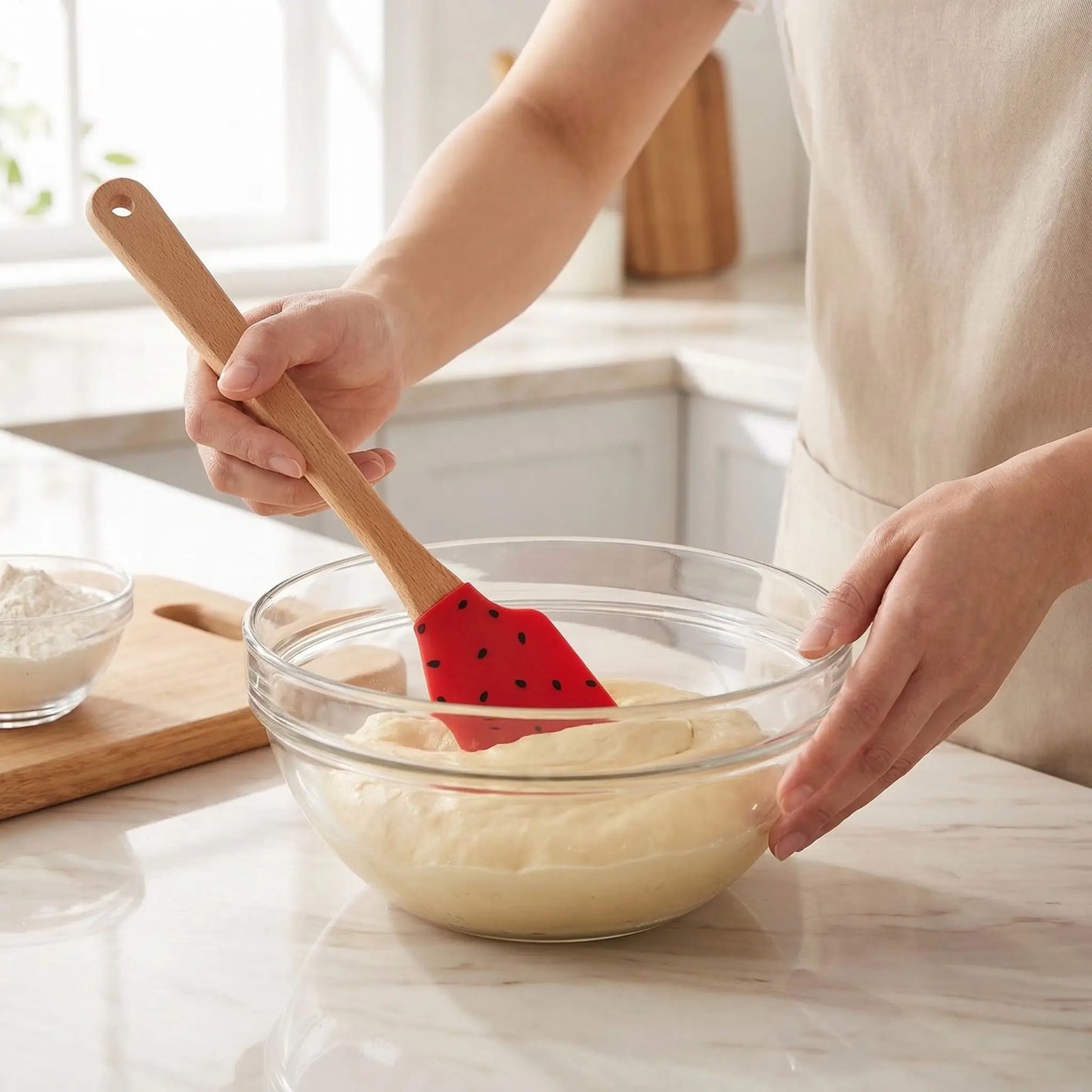 Mélange pâte pâtisserie avec Spatule patisserie