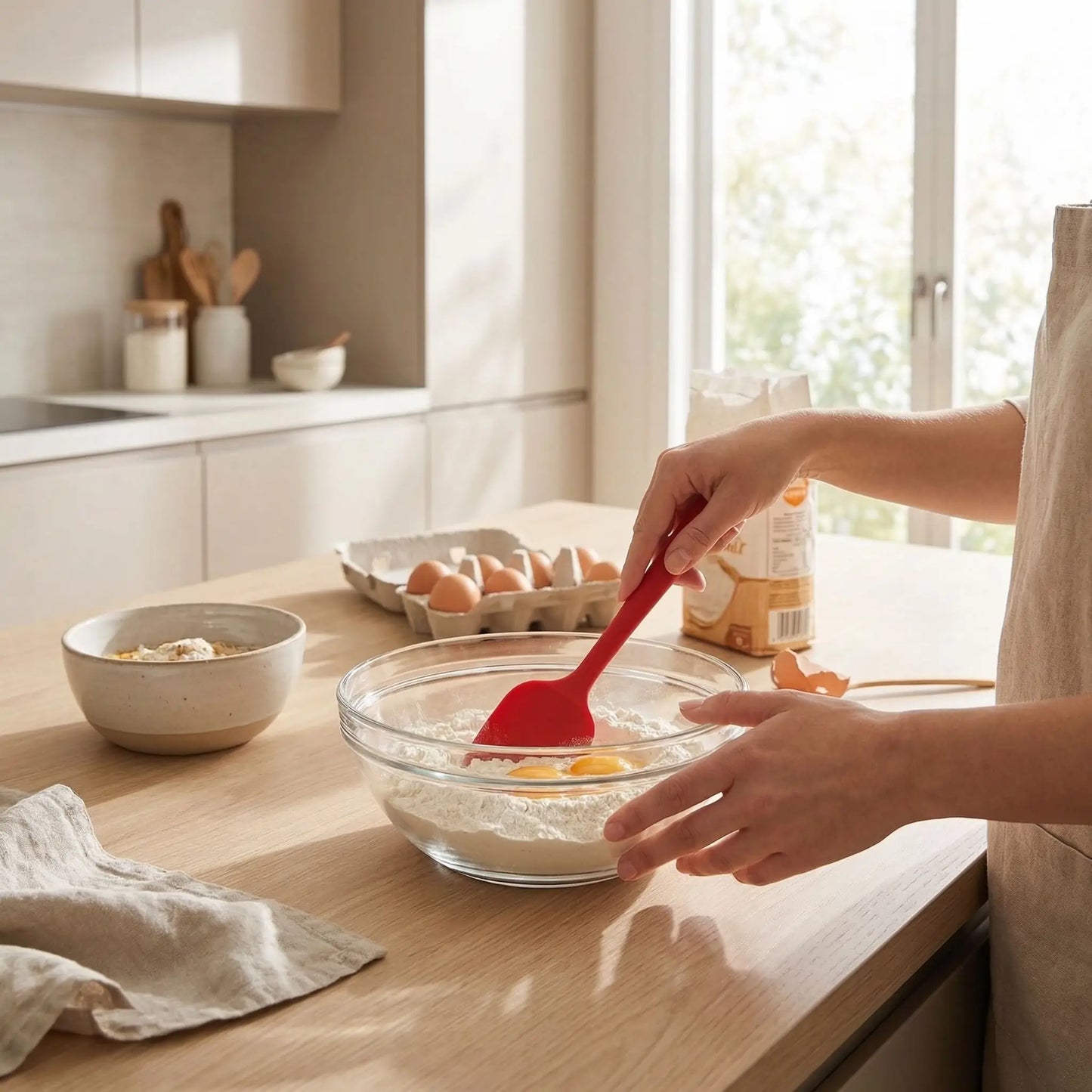 Mélange ingrédient pâtisserie avec Spatule patisserie