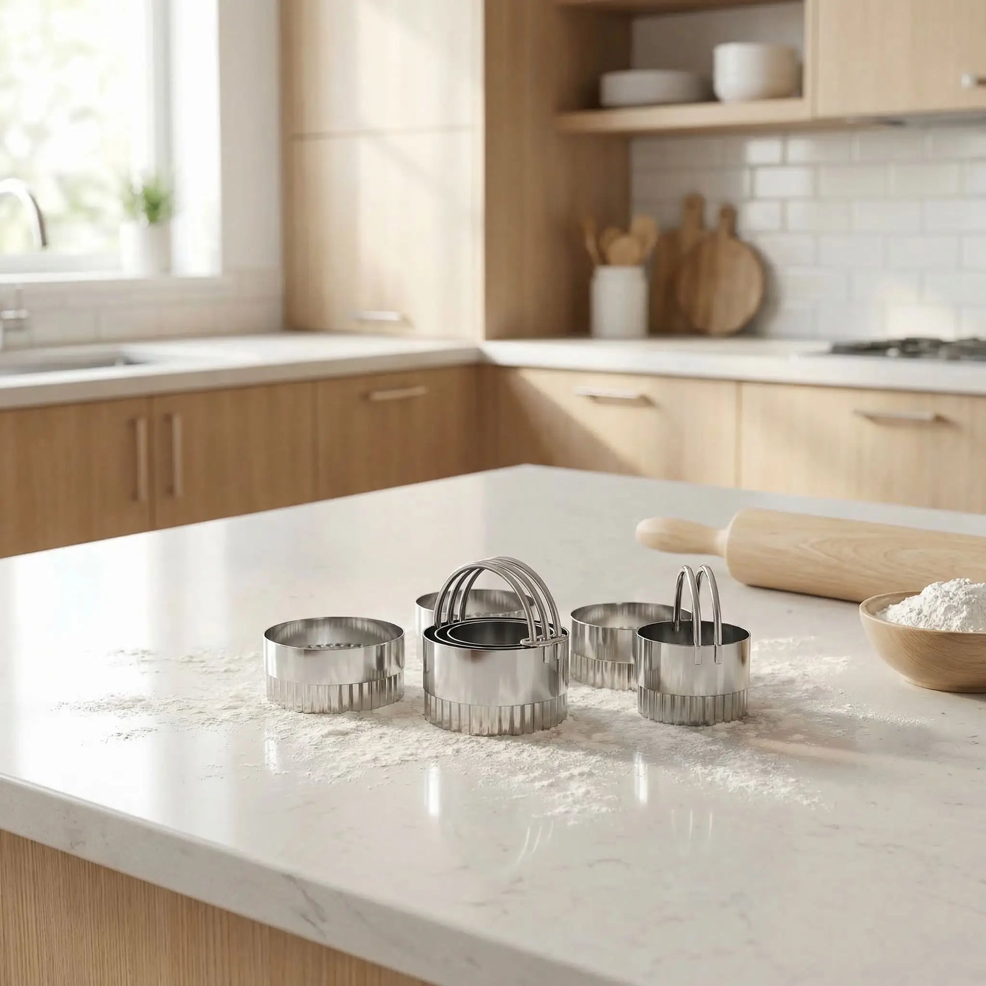 Emporte pieces ronds forme dentelé sur plan cuisine