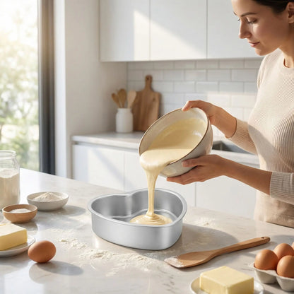 Versement pâte dans Moule a gateau coeur