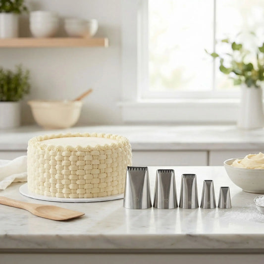 Douille en patisserie sur table cuisine avec cake décoré 