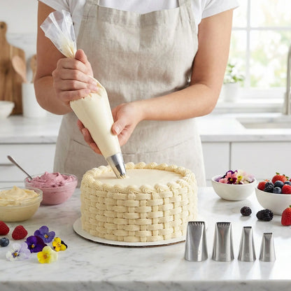 Décoration grand cake blanc avec Douille en patisserie