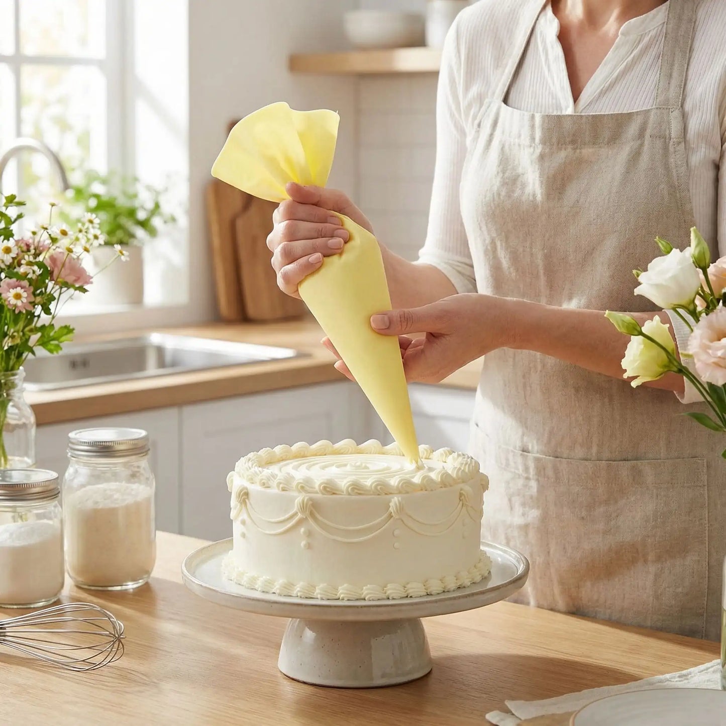 Décoration sophistiqué cake blanc avec Poche à douille réutilisable