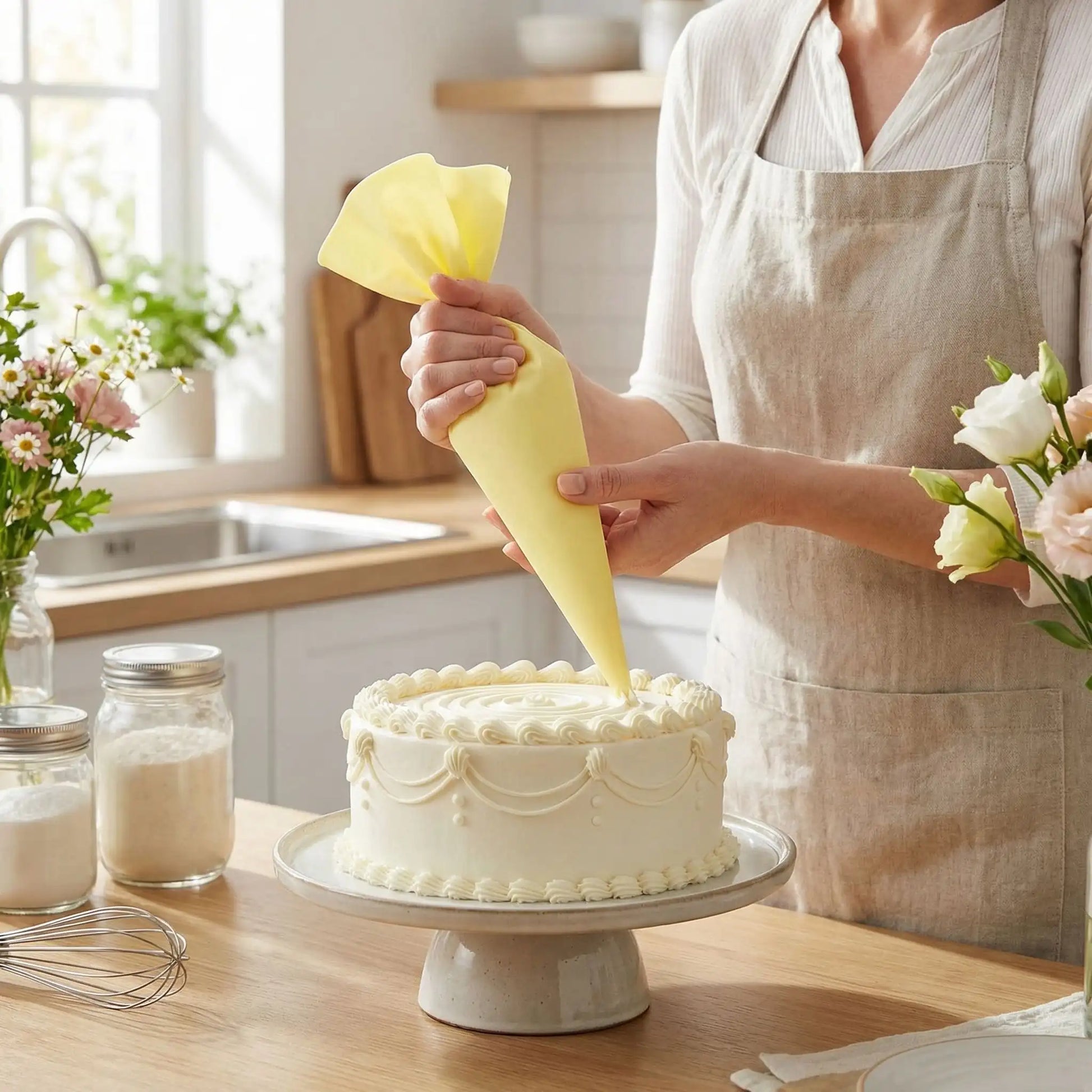 Décoration sophistiqué cake blanc avec Poche à douille réutilisable