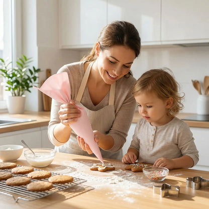 Famille décorant biscuit avec Poche à douille pâtisserie professionnelle