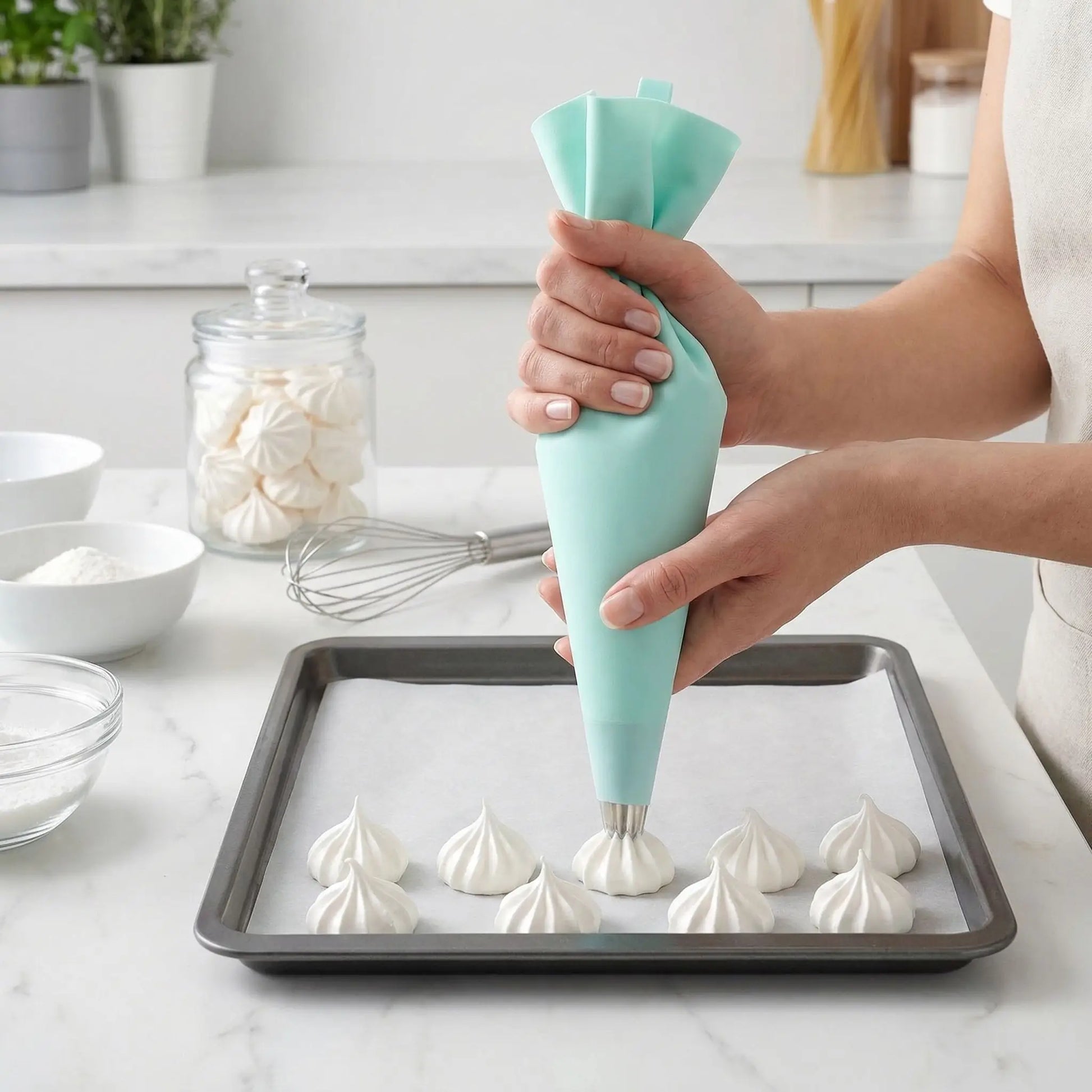 Garniture meringue sur plaque cuisson avec Poche douille silicone