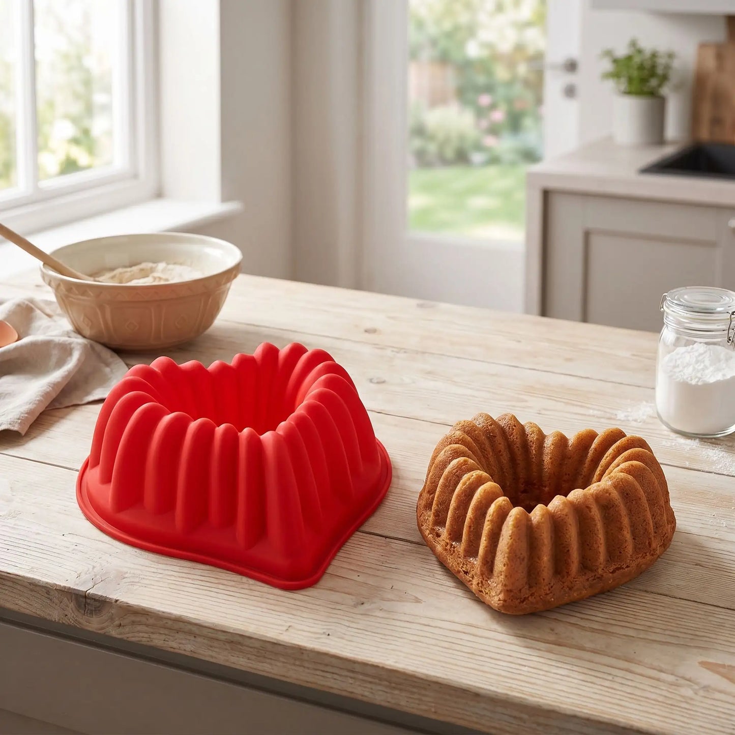 moule en silicone en coeur avec gateau dans cuisine