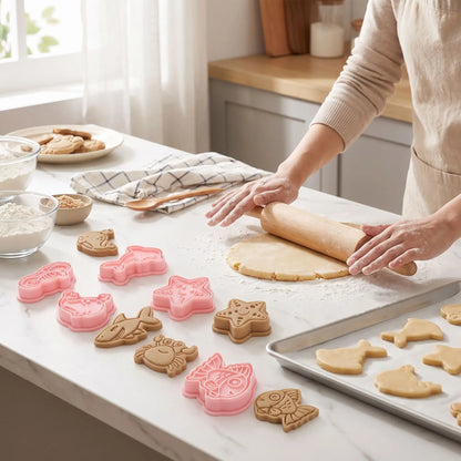 Emporte pieces pour biscuits sur table avec femme préparant pâte 