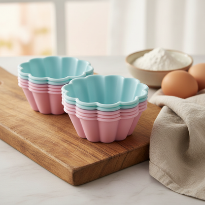 moule pour cupcake silicone 12 pièces forme pétale fleur rose bleu  antiadhésif