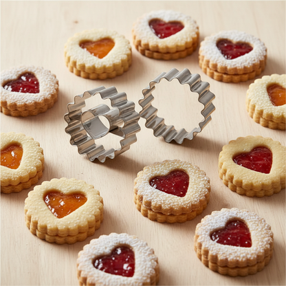 Emporte piece en cœur avec biscuits sur table bois