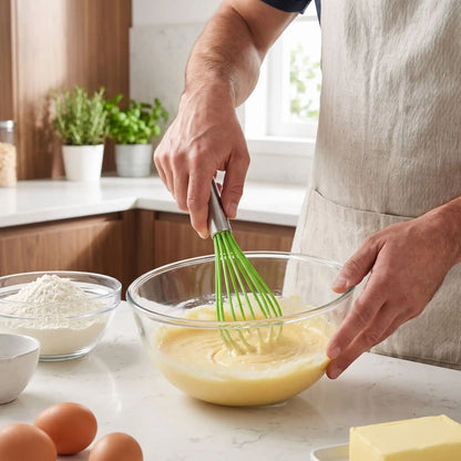homme mélange ingrédient avec Fouet cuisine professionnel