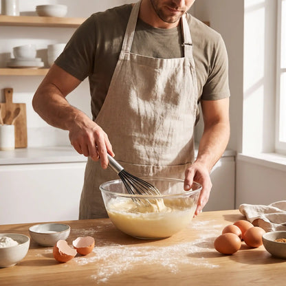 homme mélange préparation dans bol avec Fouet professionnel cuisine