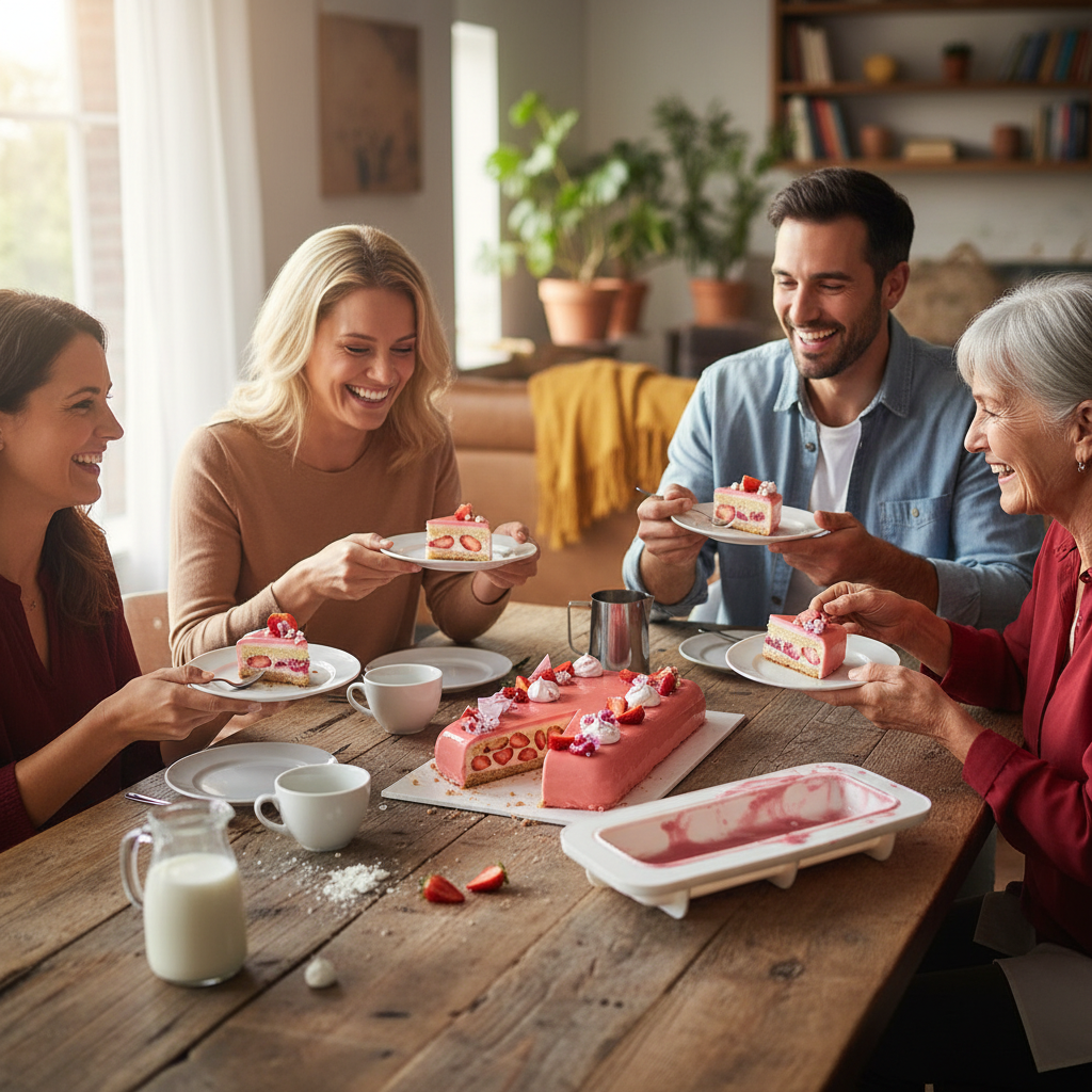 Famille mangeant gâteau avec Moule entremet silicone