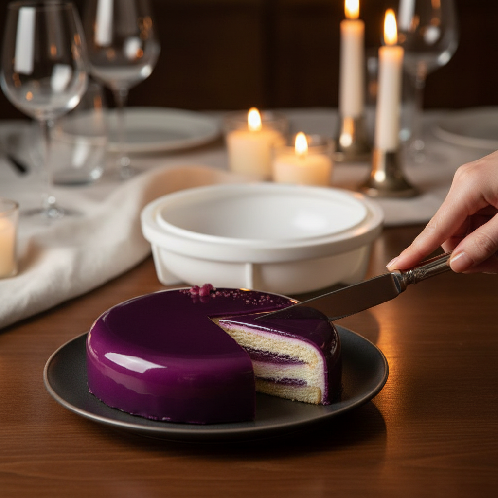 Découpe gâteau sur table avec Moule entremet
