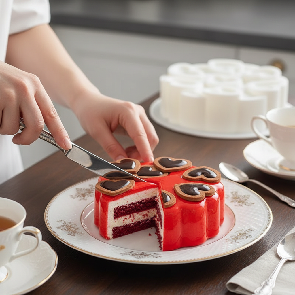 Découpe gâteau rouge avec Moule entremet