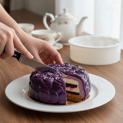 Découpe entremet avec Moule entremet sur table