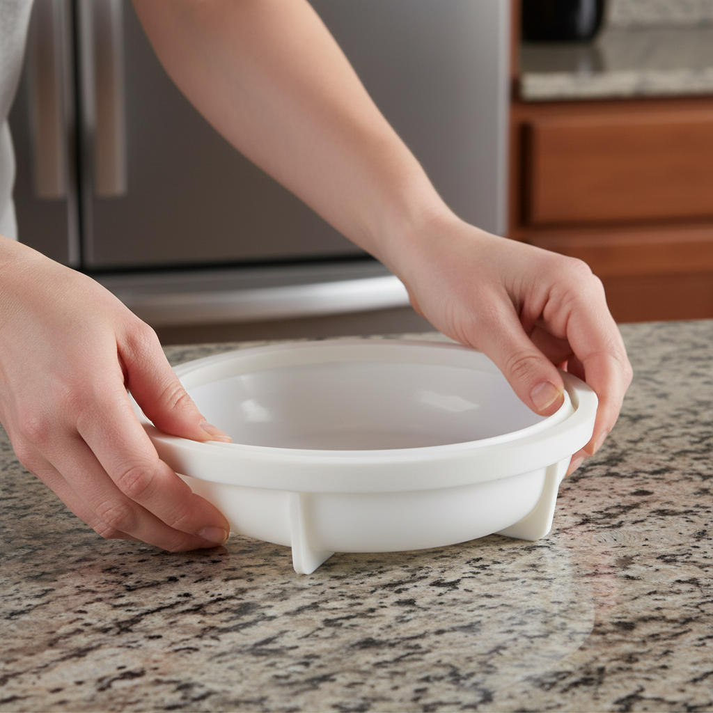 Mains prenant Moule entremet sur table travail cuisine 