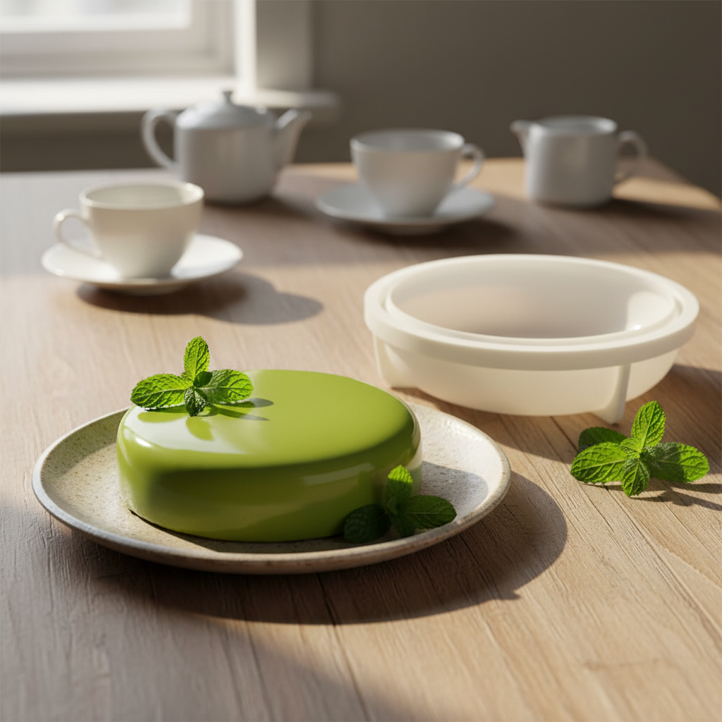 Moule entremet sur table à manger avec gâteau 