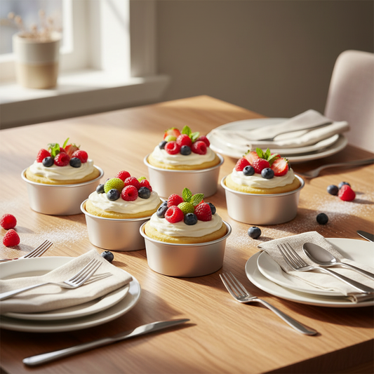 6 Moule a gâteau rond avec gâteaux sur table décoré