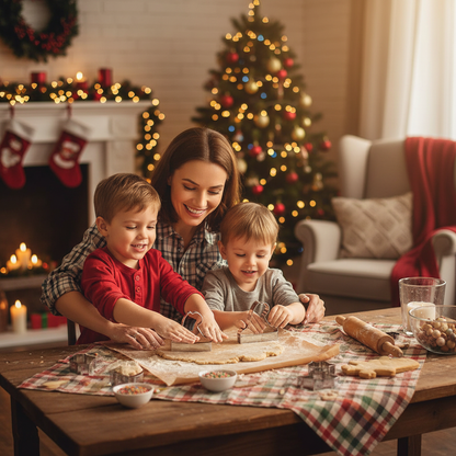 Famille créant biscuits de Noël avec Emporte piece de noel