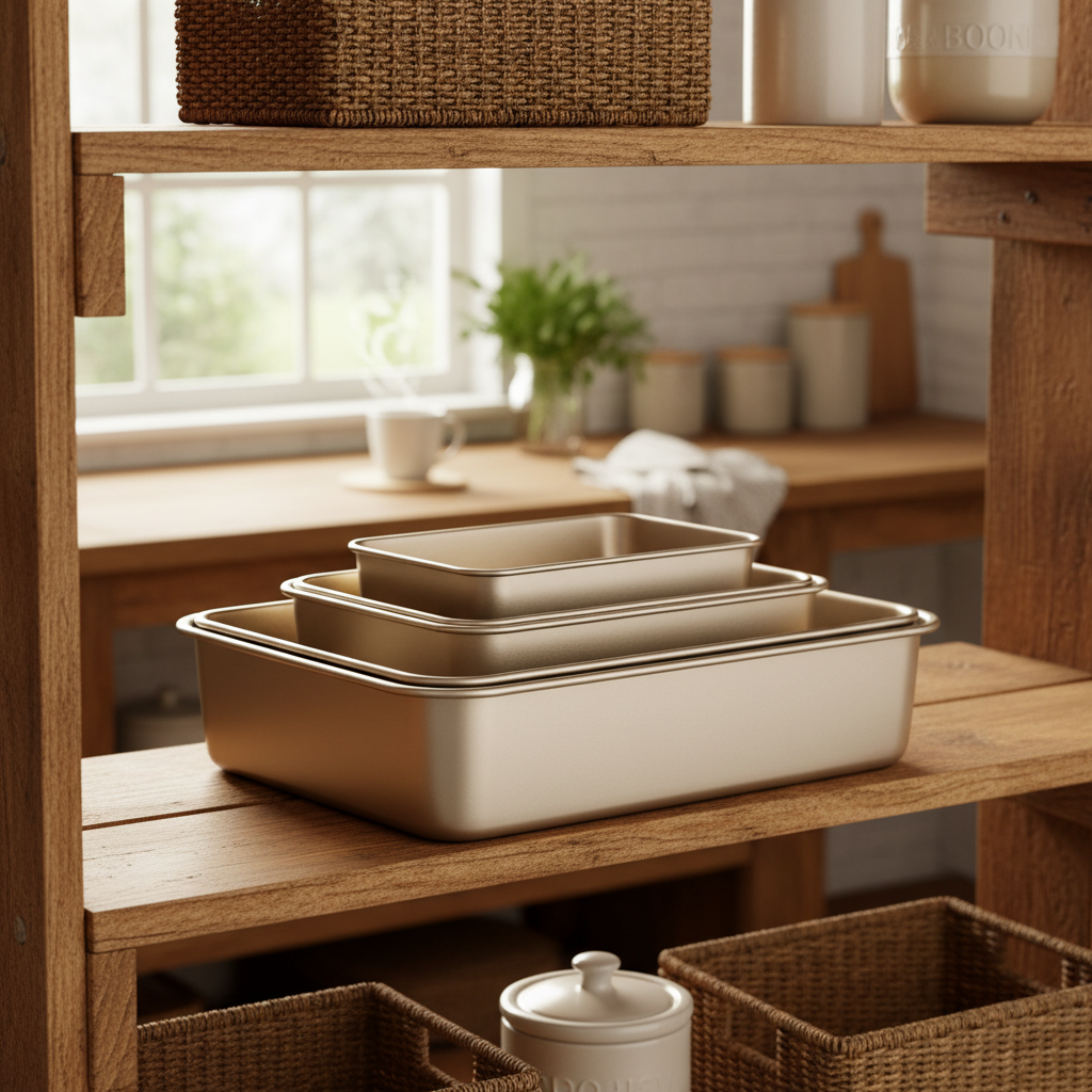 rangement Moule à gâteau rectangulaire sur étagère