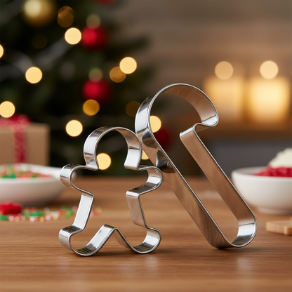Emporte piece noel Noelix™ en inox sur table en bois