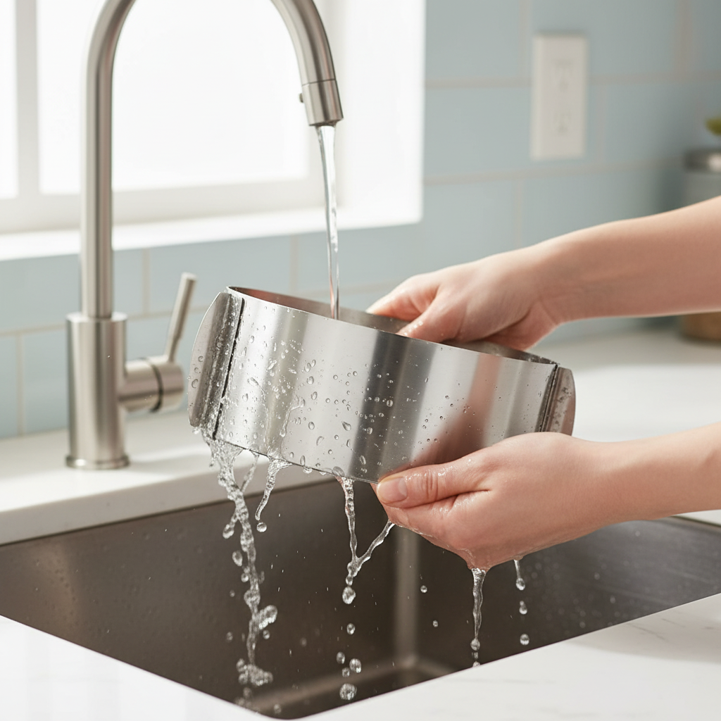 Nettoyage du Cercle pour patisserie inox sous l'eau courante