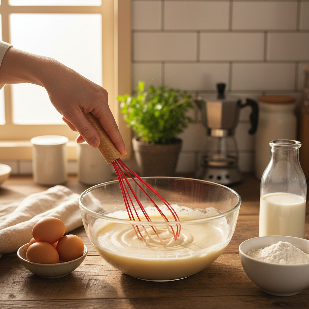 préparation pâte crêpe avec Fouet à patisserie