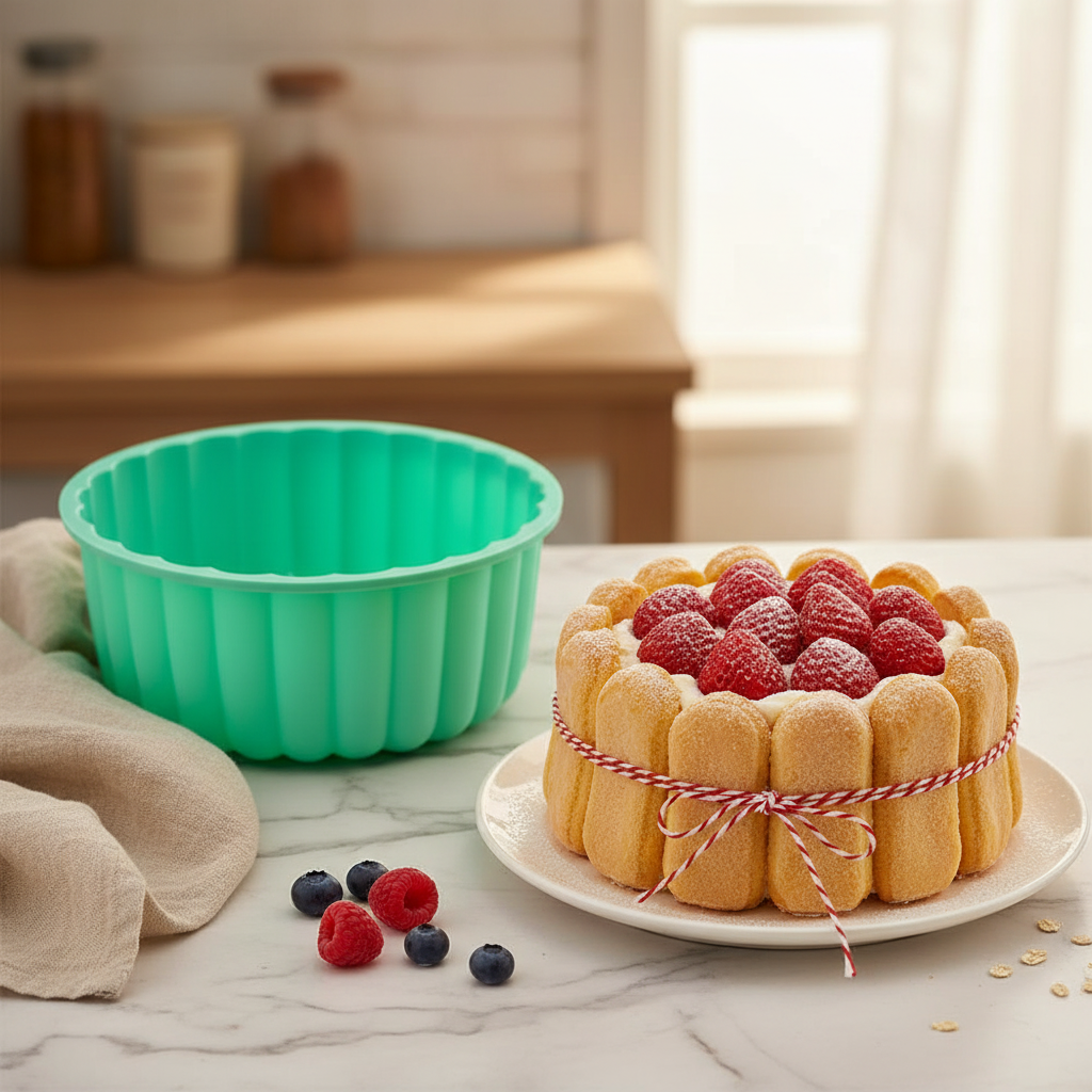 Charlotte aux fraises avec moule pour charlotte vert menthe 