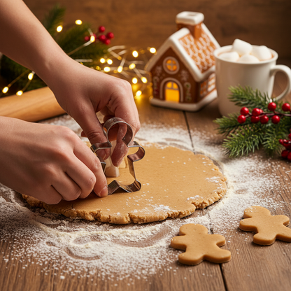 Mains découpant la pâte avec Emporte pièce noel INOXFETE™