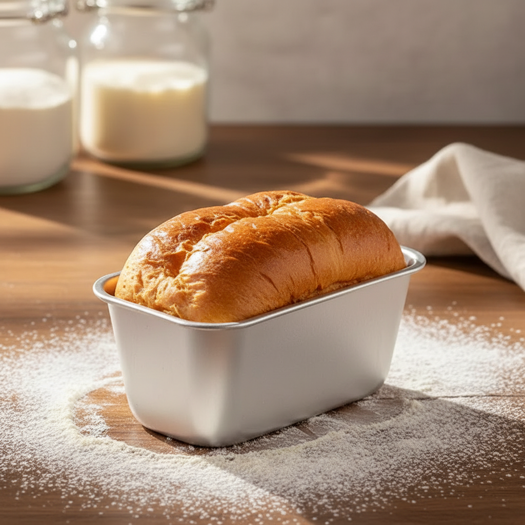Moule pour brioche aluminium sur plan de travail en bois