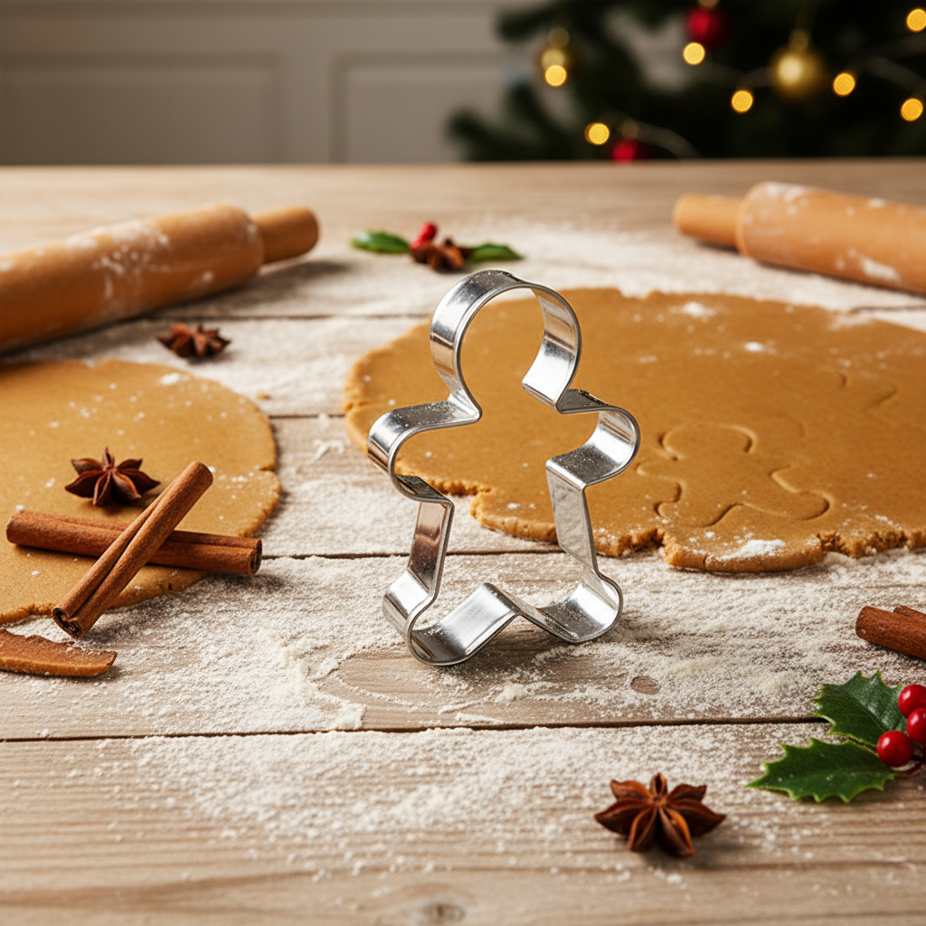 Emporte pièce noel INOXFETE™ bonhomme pain d'épices sur table farinée