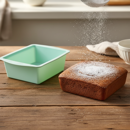Moule Silicone Carré avec brownie sur table bois