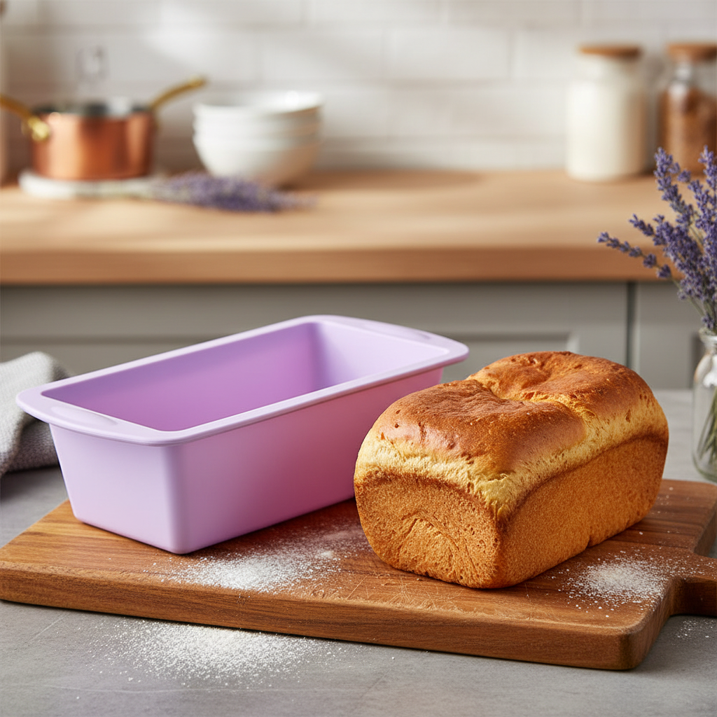 Moule à brioche rectangulaire avec brioche dorée démoulée
