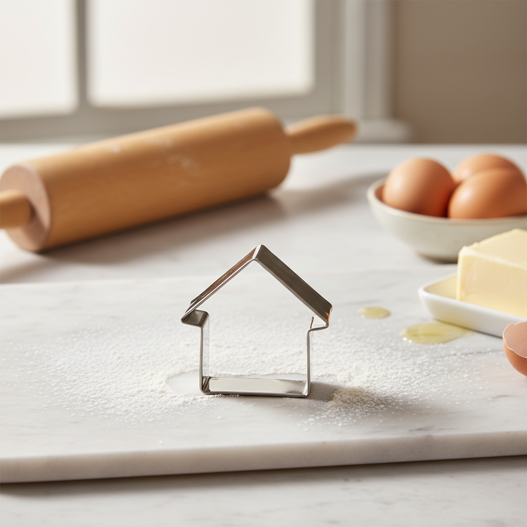 Emporte piece patisserie maison sur marbre avec ingrédients de cuisine