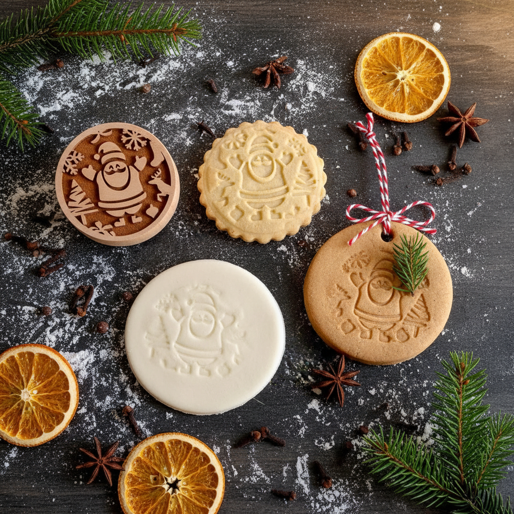 Emporte pièce noël Givré™ avec biscuit sur table bois 