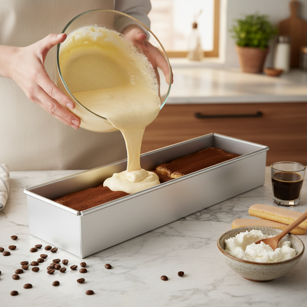 Versement préparation dans Moule à gateau rectangulaire