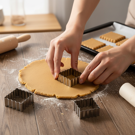 Emporte piece carré pressé dans la pâte à biscuit