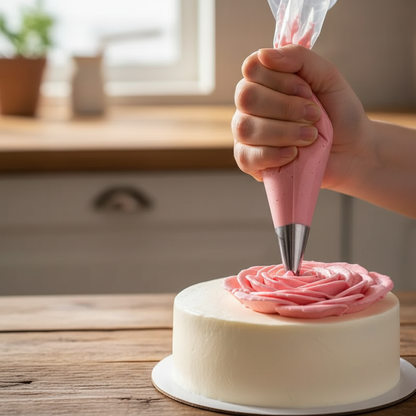 Patisserie douille n°113 créant une rose sur plan travail 