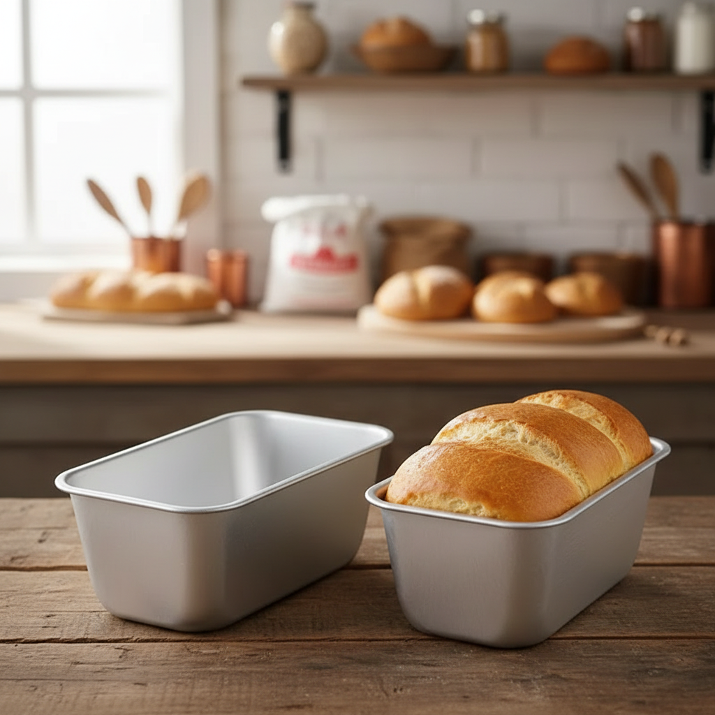 Deux Moule pour brioche vide et avec pâte levée