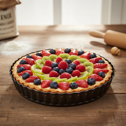 Moule à tarte fond amovible avec tarte aux fruits 
