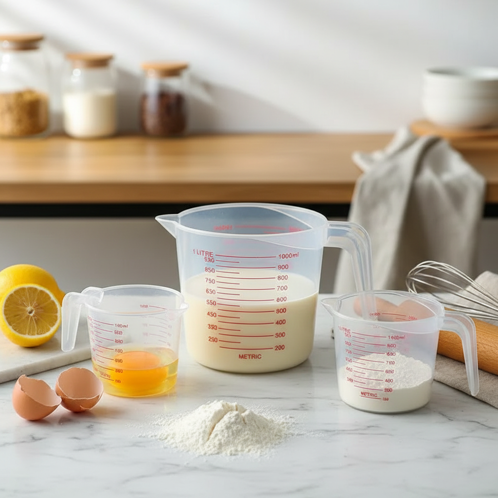 Set 3 Verre Doseur sur plan travail cuisine