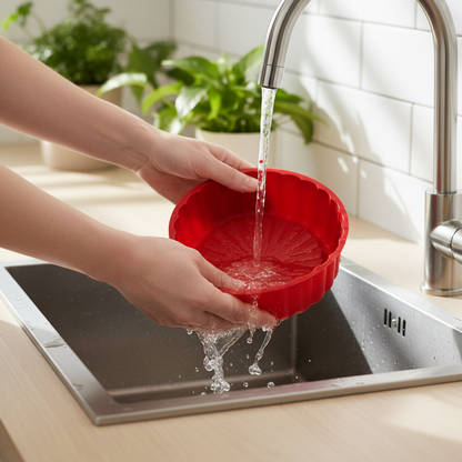 lavage Moule à charlotte rouge dans évier 
