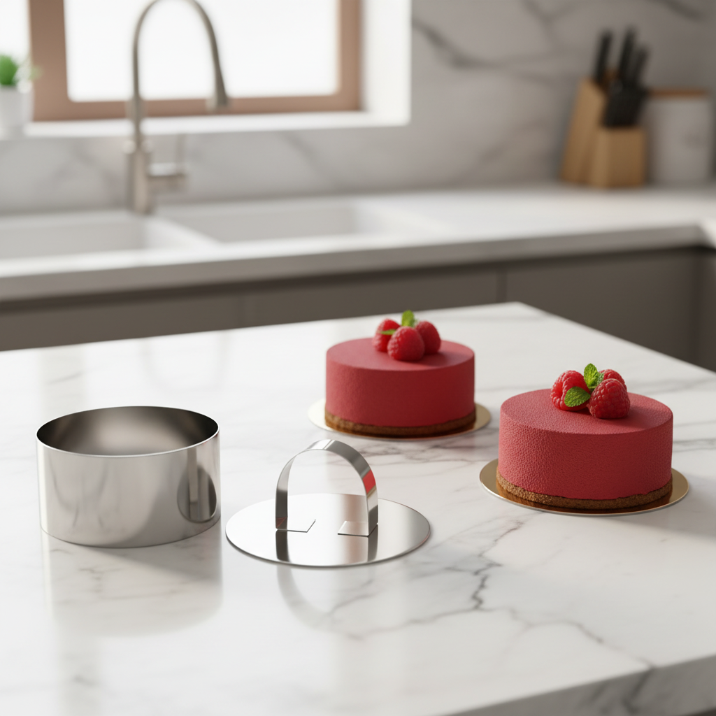Lot de 2 Cercle a entremet sur marbre cuisine