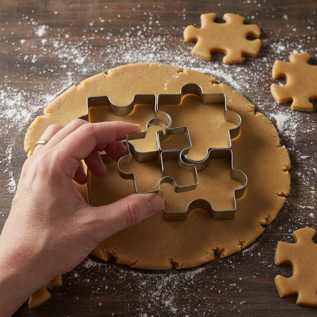 main tenant emporte piece inox sur pâte biscuit 