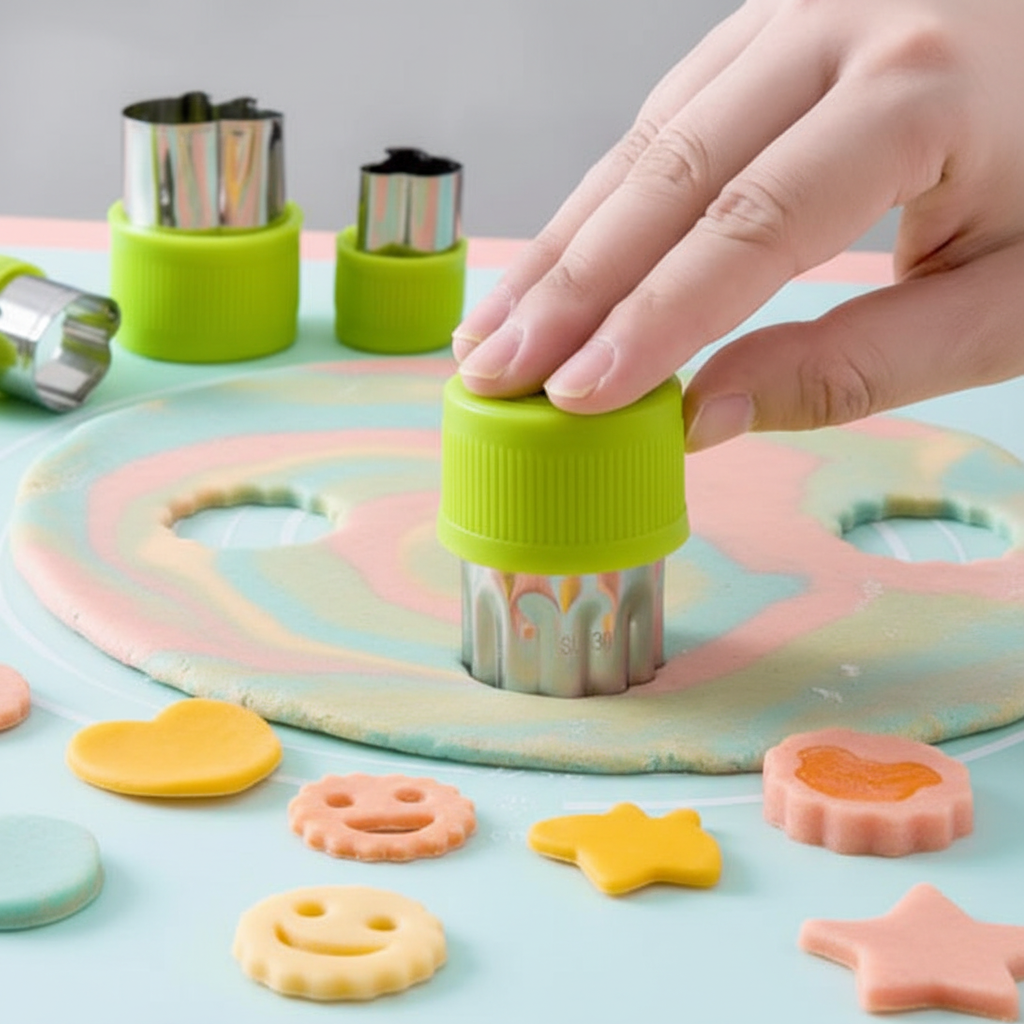 Main utilisant Emporte-pièce professionnel sur pâte biscuit 