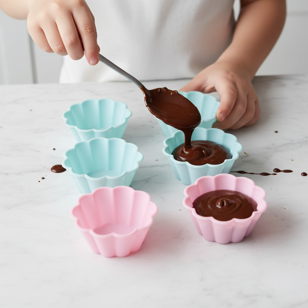 enfant remplissant caissette à cupcake silicone pâte moule fleur facile utilisation